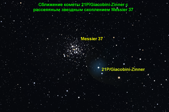 Сближение кометы 21P/Giacobini-Zinner с рассеянным звездным скоплением Messier 37
